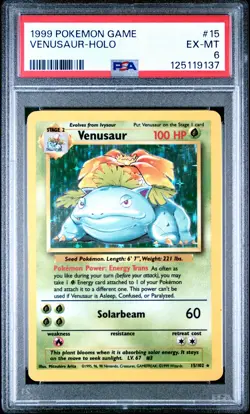 1999 POKEMON BASE SET UNLIMITED #15 VENUSAUR-HOLO PSA 6 - Image 1