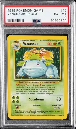 1999 POKEMON BASE SET UNLIMITED #15 VENUSAUR-HOLO PSA 6 - Image 1