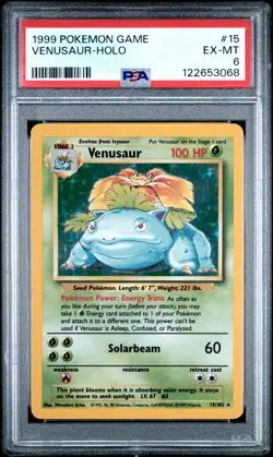 1999 POKEMON BASE SET UNLIMITED #15 VENUSAUR-HOLO PSA 6 - Image 1