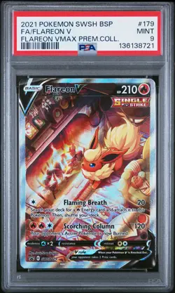 2021 POKEMON SWSH FLAREON VMAX PREMIUM COLLECTION #179 FULL ART/FLAREON V PSA 9 - Image 1