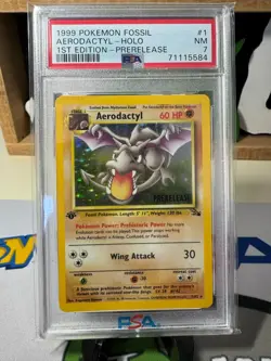 1999 Aerodactyl (Prerelease) #1/62 HOLO Pokemon Fossil 1ST Edition PSA NM 7 - Image 1