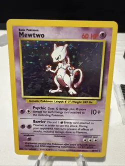 Pokemon TCG Mewtwo Base Set Holo Unlimited Rare Card 10/102 MP Condition - Image 1