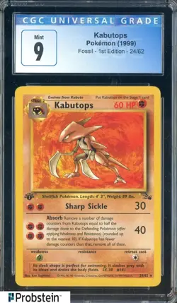 1999 Pokemon TCG Fossil - 1st Edition #24 Kabutops Non-Holo CGC 9 MINT - Image 1