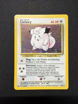 Pokemon Base Set Clefairy Holo Rare Card 5/102 Unlimited LP/MP Condition - Image 1