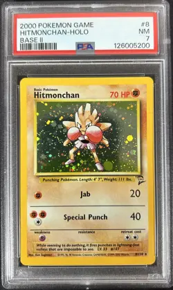 PSA 7 Hitmonchan Holo Rare 8/130 | Base Set 2 2000 | Pokemon TCG Card - Image 1