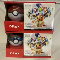 2 Pokemon Prismatic Evolutions ETB Elite Trainer Box & PokeBall Sams Club Bundle - Image 1