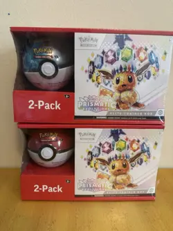 2 POKEMON PRISMATIC EVOLUTIONS ETB ELITE TRAINER BOX & POKEBALL SAMS CLUB BUNDLE - Image 1