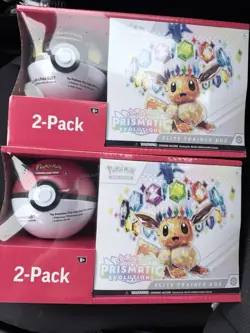 2 POKEMON PRISMATIC EVOLUTIONS ETB ELITE TRAINER BOX & POKEBALL SAMS CLUB BUNDLE - Image 1
