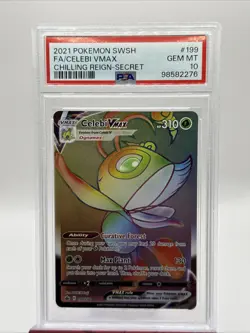 PSA 10 GEM MINT Celebi VMAX 199/198 Chilling Reign Rainbow Secret Rare Pokemon - Image 1