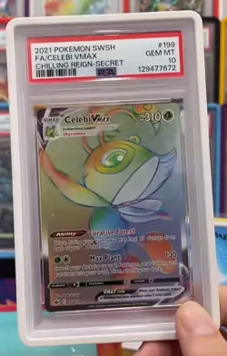 PSA 10 GEM MINT Celebi VMAX 199/198 Chilling Reign Rainbow Secret Rare Pokemon - Image 1