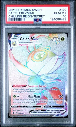 2021 POKEMON SWORD & SHIELD CHILLING REIGN SECRET FULL ART/CELEBI VMAX PSA 10 - Image 1
