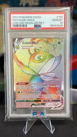 PSA 10 GEM MINT Celebi VMAX 199/198 Chilling Reign Rainbow Secret Rare Pokemon - Image 1