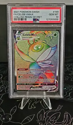 2021 POKEMON SWORD & SHIELD CHILLING REIGN SECRET FULL ART/CELEBI VMAX PSA 10 - Image 1