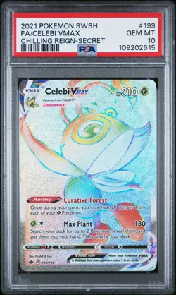 Pokemon 2021 Celebi VMAX 199/198 Full Art Chilling Reign Secret GEM MINT PSA 10 - Image 1