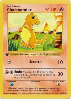 Pokemon TCG - Charmander - 46/102 - 1st Ed - Shadowless - Base Set [Light Play] - Image 1