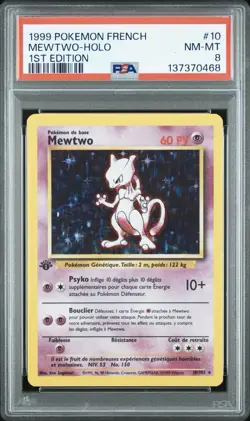 1999 Pokemon FRENCH 1st Edition Base Set Mewtwo Holo 10/102 PSA 8 NM-MT - Image 1