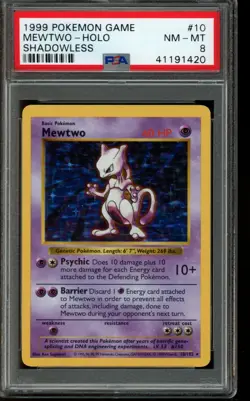 PSA 8 NM-MT Pokemon Mewtwo Base Set Shadowless Holo 10/102 1999 - Image 1