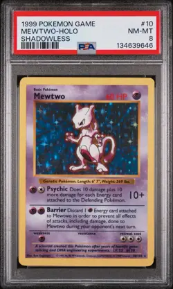 PSA 8 Mewtwo NM-MT Base Set Shadowless Holo Pokemon 10/102 1999 - Image 1