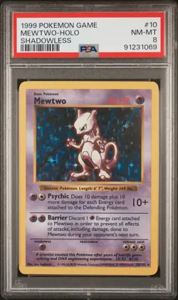 PSA 8 NM-MT Pokemon Mewtwo Base Set Shadowless Holo 10/102 1999 - Image 1