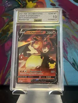 Pokemon TCG Celebrations SWSH133 Lance's Charizard v 25th Anniversary Gem 10 - Image 1
