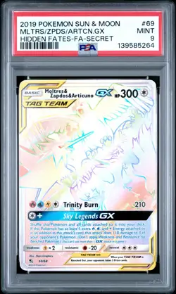 2019 POKEMON SUN & MOON HIDDEN FATES FA/MOLTRES & ZAPDOS & ARTICUNO GX PSA 9 - Image 1