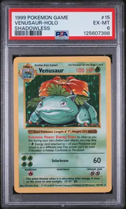 1999 POKEMON BASE SET SHADOWLESS #15 VENUSAUR-HOLO PSA 6 - Image 1