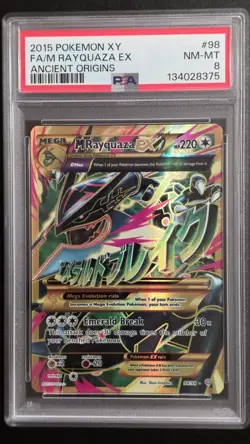 2015 POKEMON XY ANCIENT ORIGINS #98 FULL ART/M RAYQUAZA EX PSA 8 - Image 1