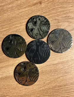 ERROR/MISPRINT Pokemon Missing Holo TCG Dragonite Gold Coins x5 Card Game Token - Image 1