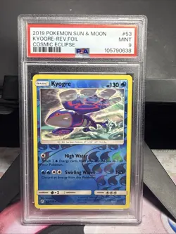 2019 Pokemon Sun & Moon Kyogre Reverse-Foil Cosmic Eclipse #53 PSA9 - Image 1
