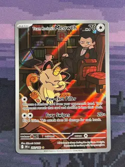 Team Rocket's Meowth 203/182 Pokemon Destined Rivals Illustration Rare Near Mint - Image 1