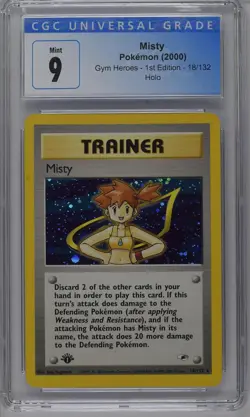 Misty Pokemon 2000 Gym Heroes 1st Edition 18/132 Holo CGC 9 MINT Trainer - Image 1