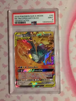 2019 Moltres & Zapdos & Articuno GX Tag Team #44 Hidden Fates PSA 9 Pokemon Card - Image 1