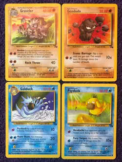 POKEMON CARD X4 FOSSIL GOLDUCK 35/62 PSYDUCK 53/62 GRAVELER 37/62 GEODUDE 47/62 - Image 1