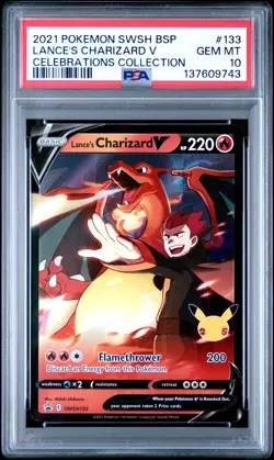 2021 POKEMON SWSH BLACK STAR PROMO CELEBRATIONS COLL LANCE'S CHARIZARD V PSA 10 - Image 1