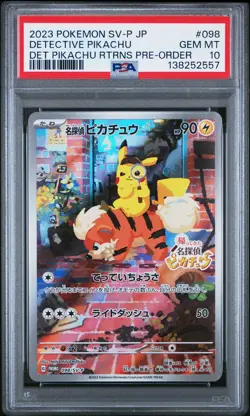 2023 POKEMON JPN SV-P PROMO #098 DETECTIVE PIKACHU PSA 10 - Image 1