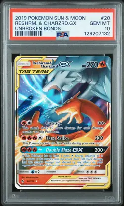 Reshiram & Charizard GX 20/214 Sun & Moon Unbroken Bonds #20 GEM MINT PSA 10 - Image 1
