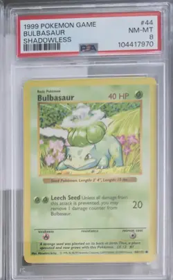 SHADOWLESS BULBASAUR #44 PSA 8-1999 POKEMON-BASE SET - Image 1