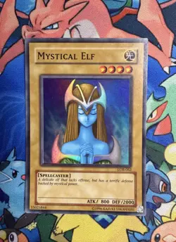 Vintage Yugioh Mystical Elf LOB-062 Legend of Blue Eyes White Dragon Super Rare - Image 2