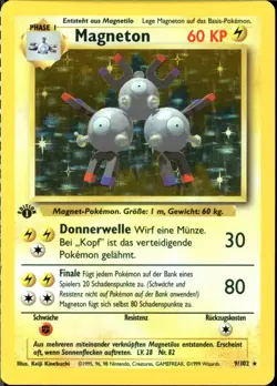 Pokemon TCG GERMAN 1st Edition Base Set Magneton 9/102 Holo Rare MP SHOCKING - Image 1