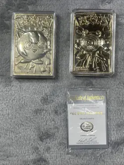Pokemon POLIWHIRL & JIGGLEPUFF 23k Gold Plated Trading Cards 1999 Nintendo Case - Image 1