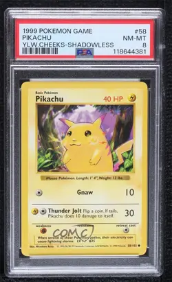 Pikachu Shadowless Pokemon Base Set PSA 8 1999 - Image 1