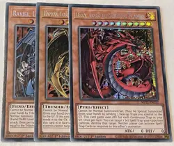 YUGIOH Secret Rare Sacred Beast Set Uria Hamon Raviel MP21 1st Edition - Image 1