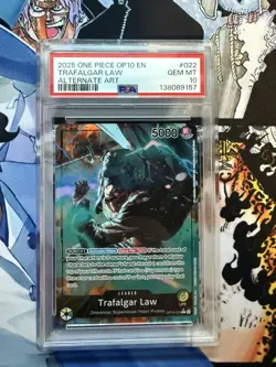 PSA 10 One Piece CCG Trafalgar Law Royal Blood Foil OP10-022 Alt Art Leader - Image 1