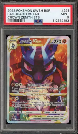 Pokemon Lucario VSTAR Crown Zenith ETB Black Star Full Art Promo SWSH291 PSA 9 - Image 1