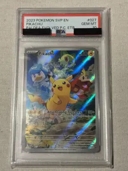 2023 Pokemon Black Star Promo 027 Pikachu Paldea Evolved ETB LABEL ERROR PSA 10 - Image 1