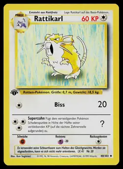 Pokemon Card - Raticate GERMAN Base Set 40/102 Uncommon 1st Edition - Image 1
