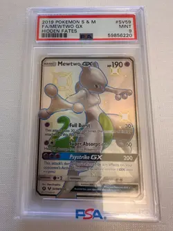 Pokemon Mewtwo GX SV59/SV94 Shiny Vault Hidden Fates PSA 9 Mint Full Art - Image 1