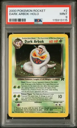 Dark Arbok PSA 9 Pokemon Card 2/82 Team Rocket Set Rare Holo 2000 Mint Condition - Image 1