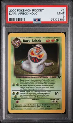 PSA 9 Mint Dark Arbok Holo Rare #2 Team Rocket 2000 Pokemon Swirl 🌀 - Image 1