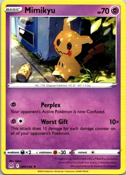 Pokemon Mimikyu Normal Rare SWSH11: Lost Origin 080/196 NM - Image 1